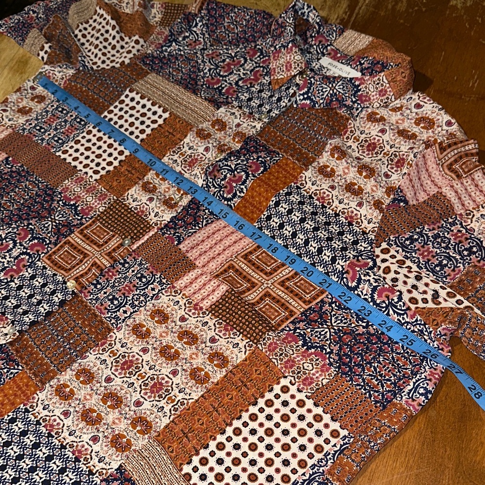 Rose & Olive Patchwork Button-Up Shirt Lightweight - image 4